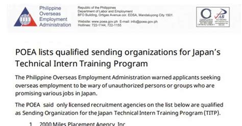 poea accredited agency for japan|Updated List of Licensed Recruitment Agencies for .